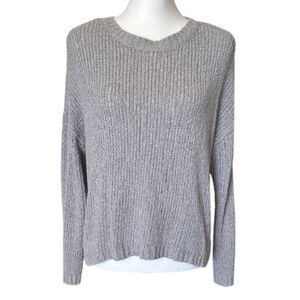 Aerie Crew Neck Chunky Knit Sweater Medium Beachy Casual Cotton Semi Cropped